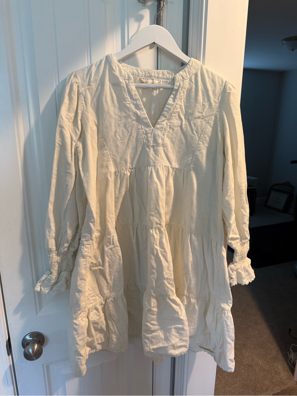 Simply Southern Cream Long Sleeve Tiered V-Neck Dress